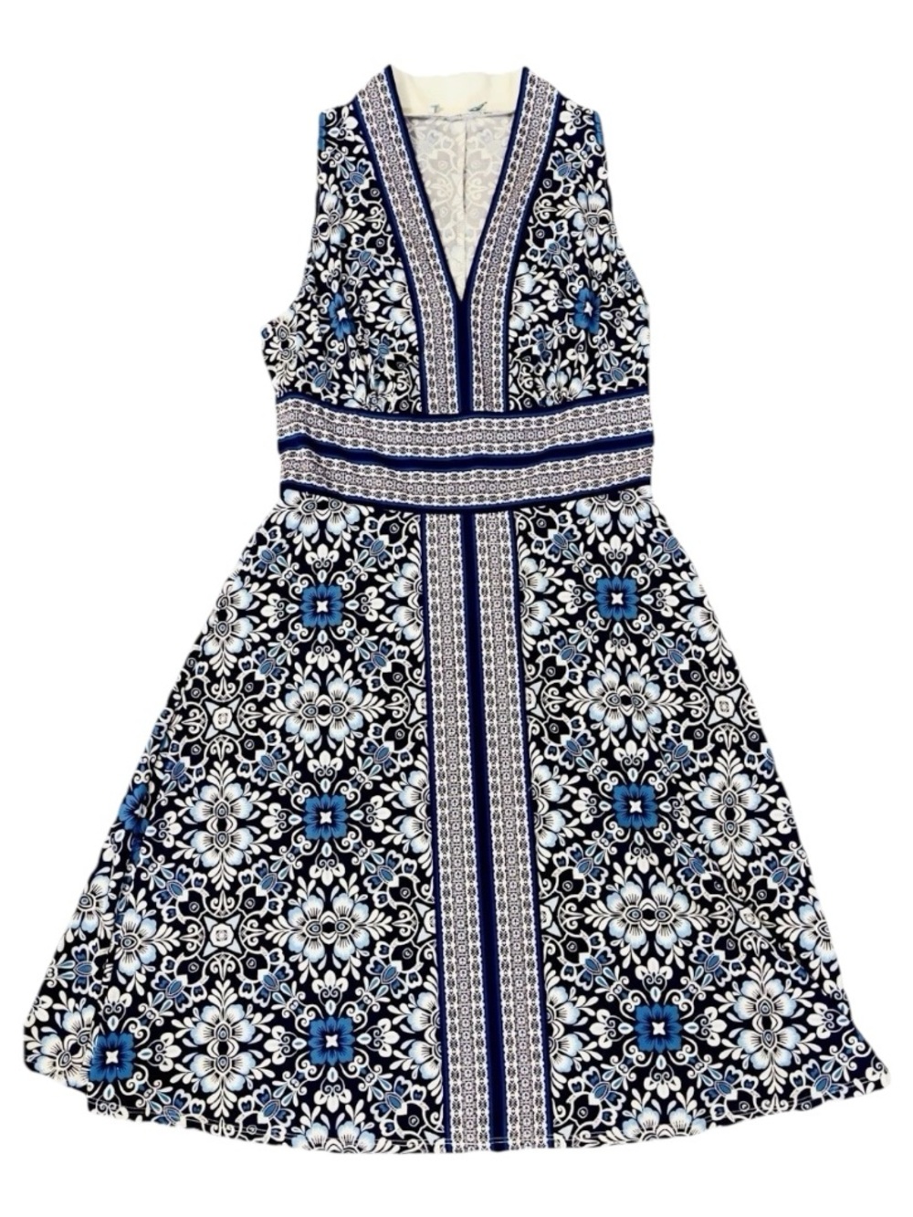 London Times Y2k Sleeveless Geometric Abstract Midi Dress Sz 6 Boho Chic Folksy